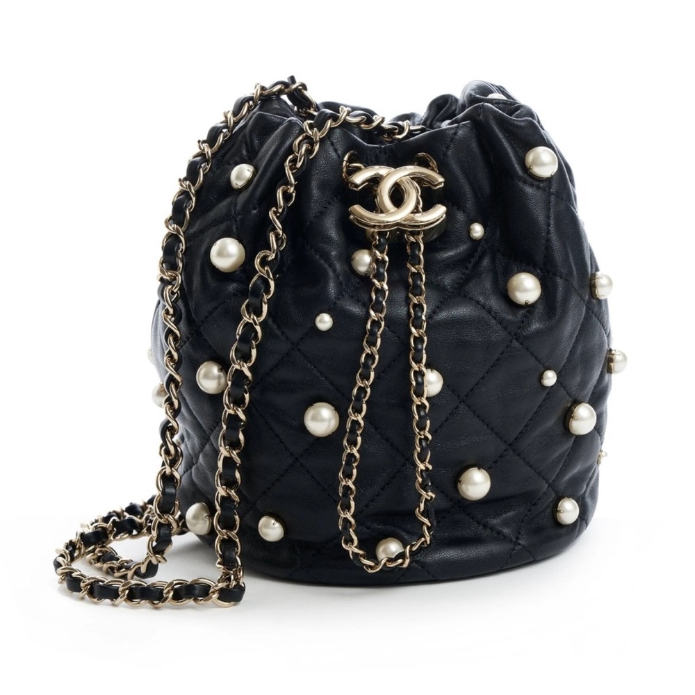 Brand new rare size CHANEL bucket bag with pearl embelishment